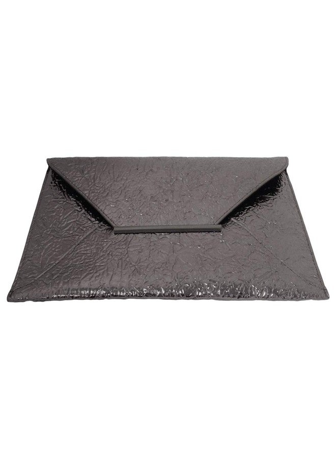 JNB Crushed Metallic Envelope Clutch for Women with Zippered Pocket 21" Crossbody Chain 12 x 0.5 x 8 Inches Pewter Evening Party Bag - Image 4