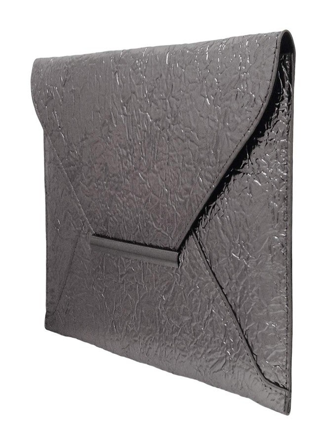 JNB Crushed Metallic Envelope Clutch for Women with Zippered Pocket 21" Crossbody Chain 12 x 0.5 x 8 Inches Pewter Evening Party Bag - Image 3