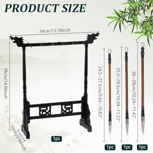 PH PandaHall 12Pin Brush Holder Resin Brush Holder Chinese Calligrapghy Brushes Hanger Carving Calligraphy Sumi Holder with 3pcs Wood Chinese Calligraphy Brushes Pen for Students and Beginners - Image 3