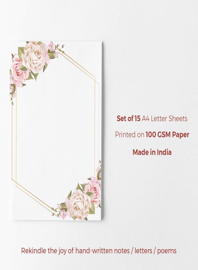 alterEgo (Pack of 15) - A4 Letter Stationery Paper for Writing Poems, Letters and Lyrics (with Complimentary Kraft Envelopes) (Design: Golden Wreath) - Image 3