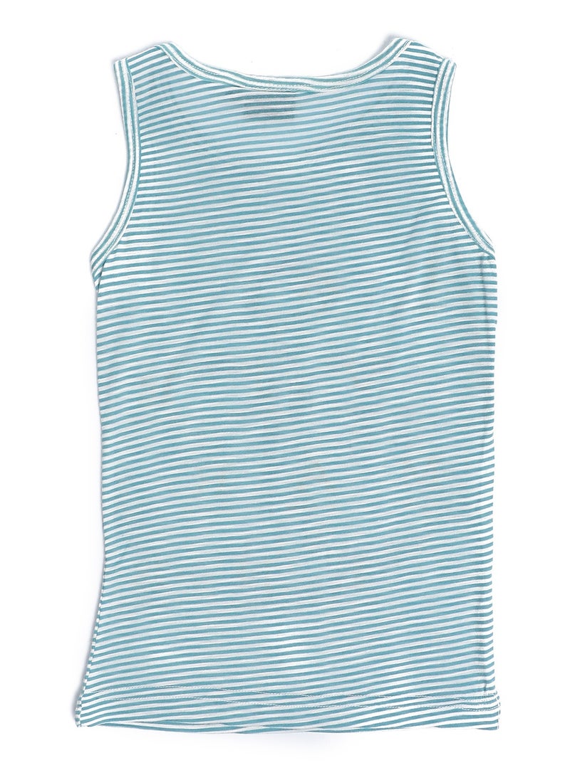Andora Boys Striped & Printed Tank Top - Light Blue & Off White  - Image 2