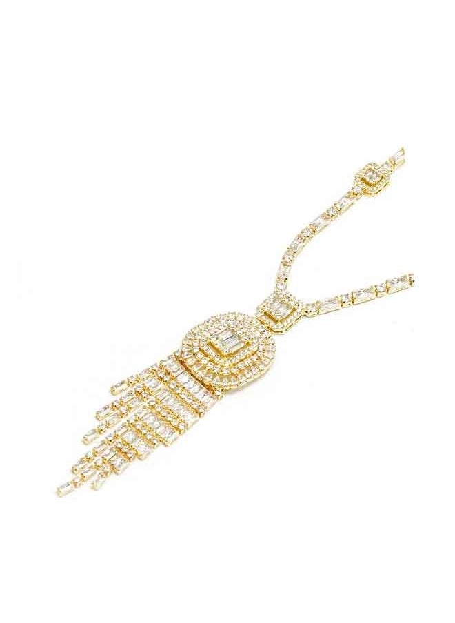 Generic - Long Gold Necklace with Wide Circle Pendant with Matching Earrings, Jewelry Set for Party Prom Necklace and Earrings Set for Women - Image 1