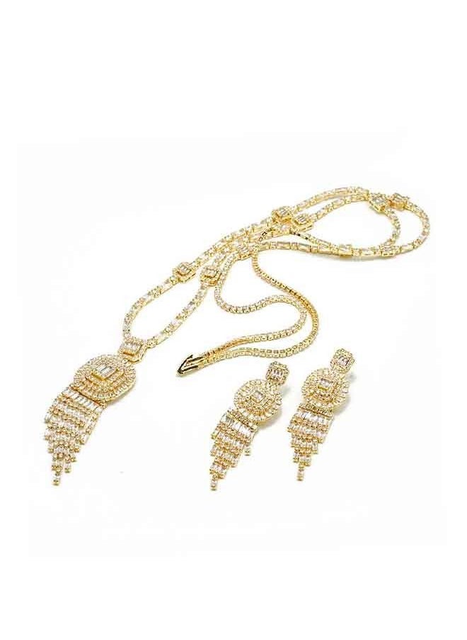 Generic - Long Gold Necklace with Wide Circle Pendant with Matching Earrings, Jewelry Set for Party Prom Necklace and Earrings Set for Women - Image 1
