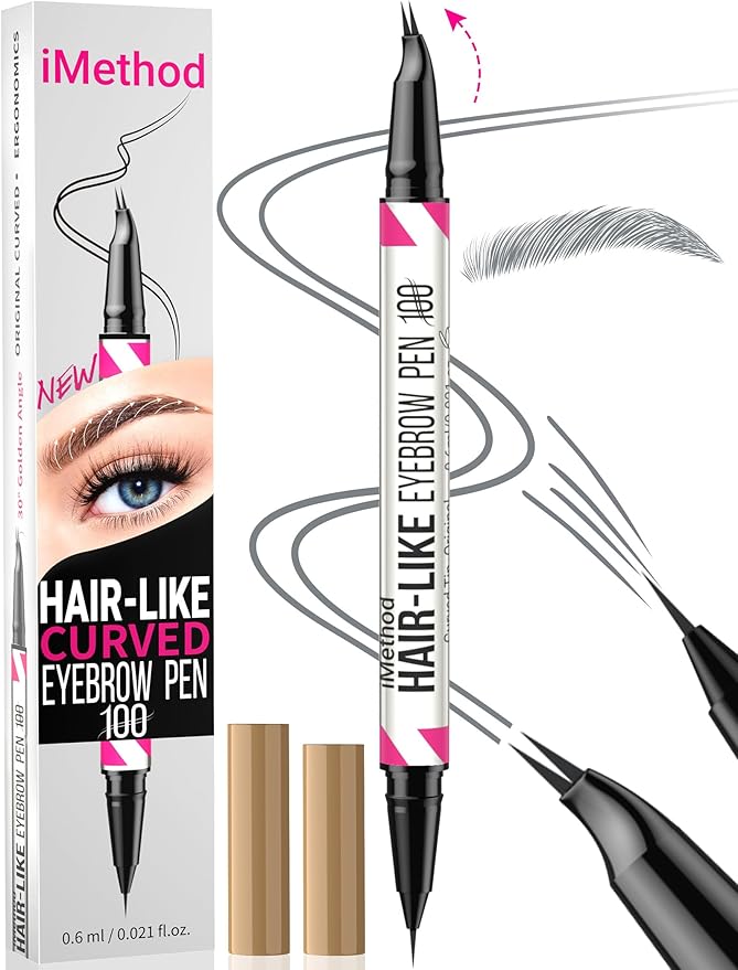 iMethod Curved Eyebrow Pen Eyebrow Pencil 2in1 DualEnded Eyebrow Pen with Curved Tip and Precise BrushTip Microblading Eyebrow Pen for Natural HairLike Brows Long Lasting Dark Brown - Image 1
