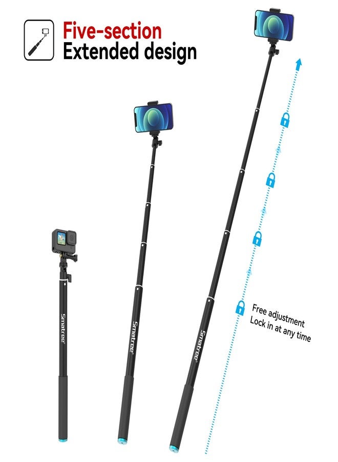 Smatree 86.6” Selfie Telescopic Stick Compatible for DJI OSMO 360/Osmo Action 6,Insta360 X5, GoPro Max 2/Hero 13/12/11/10, Osmo Action 5 Pro, AKASO EK7000, 7.2ft Pole Compatiable with Camera and Phone - Image 4