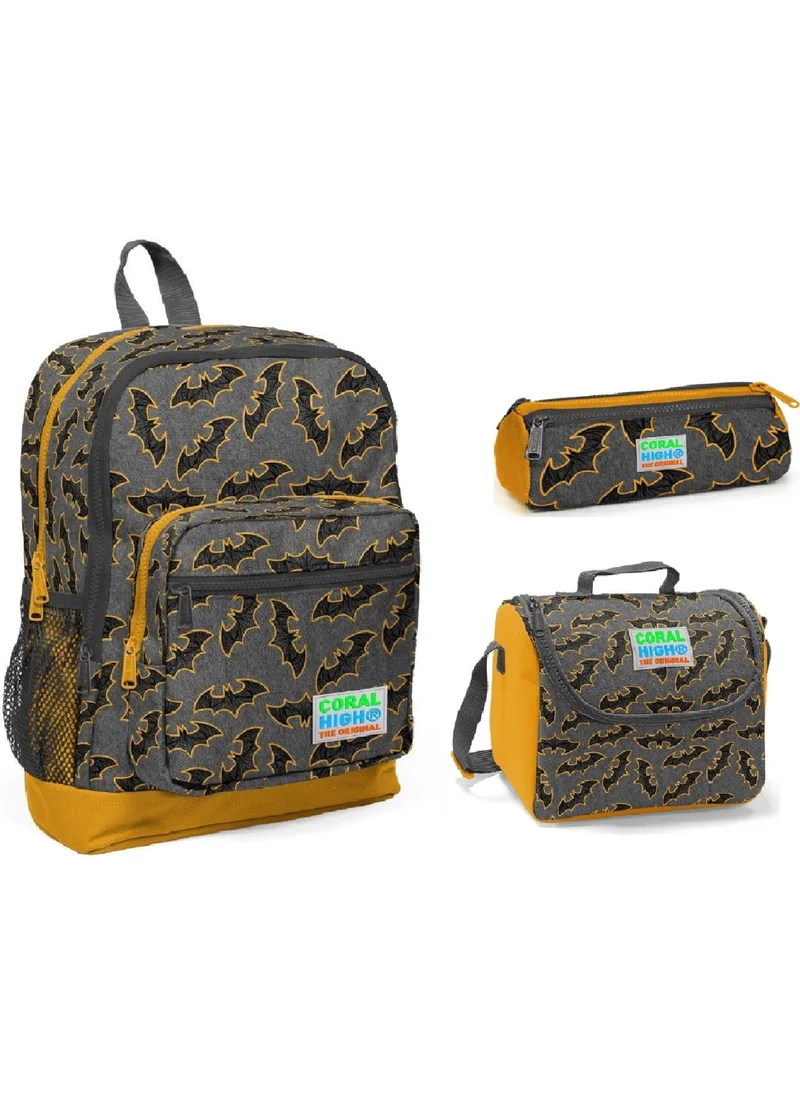 CORAL HIGH Bat Patterned Nutrition School Bag + Pen Holder