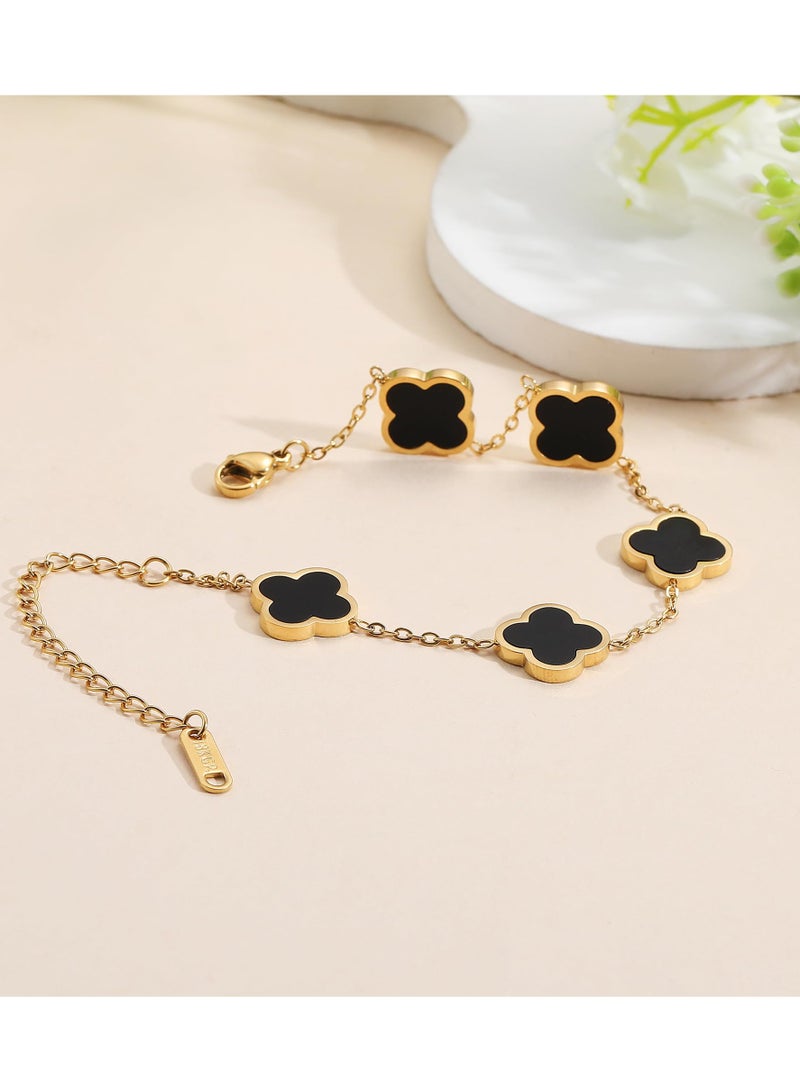 سوار البرسيم المحظوظ المطلي بالذهب للنساء أبيض/أسود/أحمر/أخضر زهرة أربع أوراق ربط أساور مجوهرات عصرية هدايا للنساء والفتيات المراهقات - Image 3