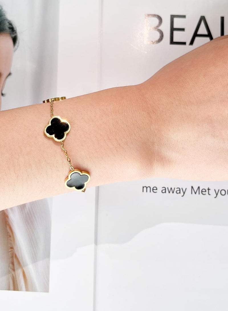 سوار البرسيم المحظوظ المطلي بالذهب للنساء أبيض/أسود/أحمر/أخضر زهرة أربع أوراق ربط أساور مجوهرات عصرية هدايا للنساء والفتيات المراهقات - Image 4