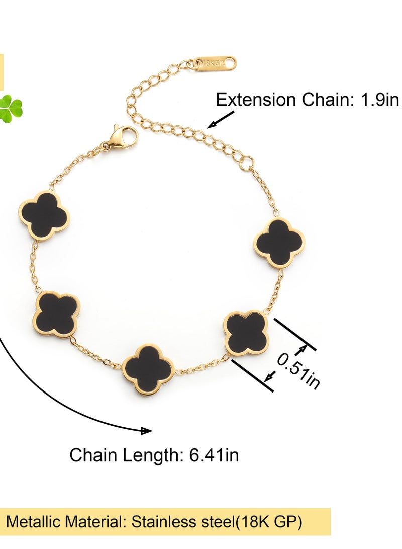 سوار البرسيم المحظوظ المطلي بالذهب للنساء أبيض/أسود/أحمر/أخضر زهرة أربع أوراق ربط أساور مجوهرات عصرية هدايا للنساء والفتيات المراهقات - Image 2