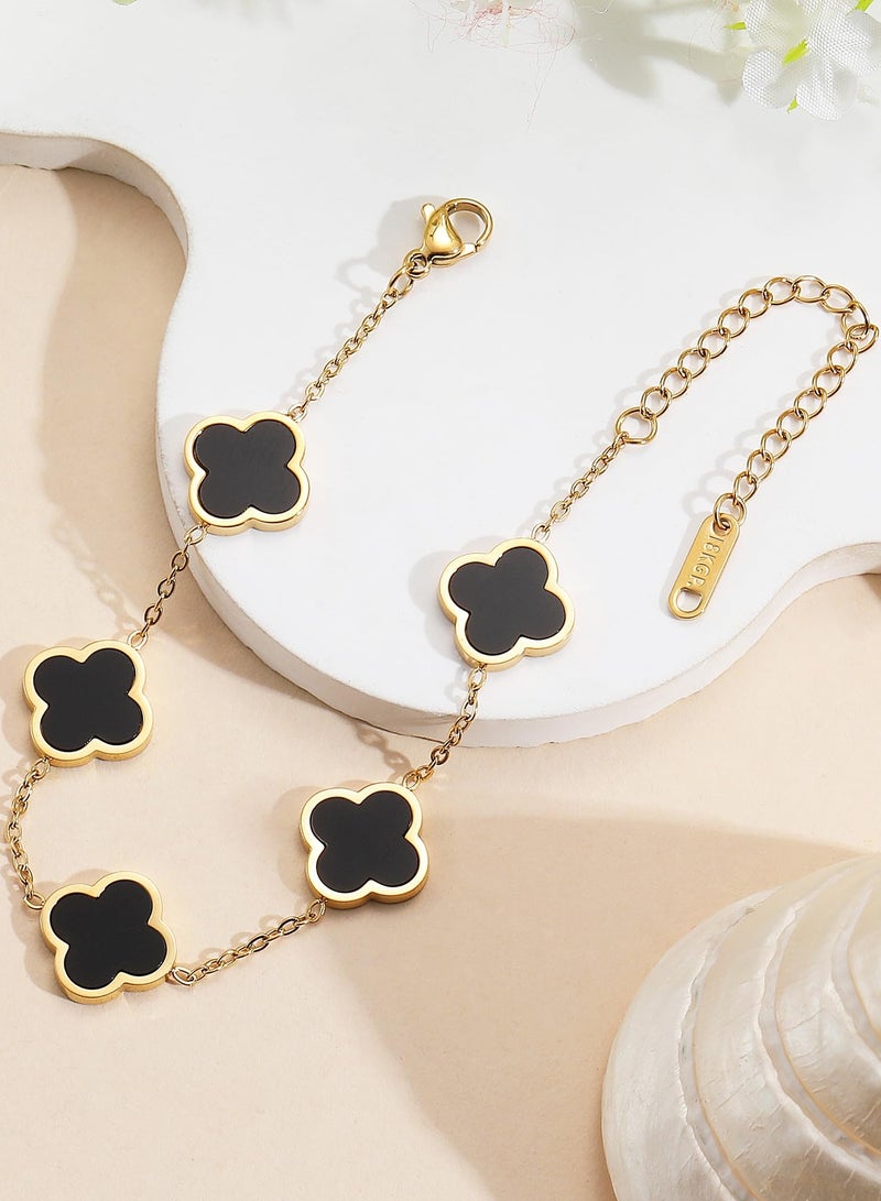 سوار البرسيم المحظوظ المطلي بالذهب للنساء أبيض/أسود/أحمر/أخضر زهرة أربع أوراق ربط أساور مجوهرات عصرية هدايا للنساء والفتيات المراهقات - Image 5