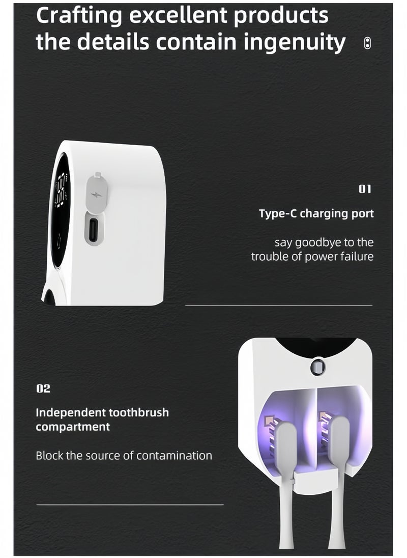 Generic 2 Toothbrush Slots UV Toothbrush Sanitizer Cleaner Wall Mount,Bathroom Toothbrush Holder/Rechargeable/No Drilling/Easy to Clean,for Electric and Manual Toothbrush  - Image 4