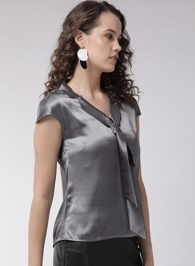 Mish Mish Regular Fit Satin Tie-Up Neck Top  - Image 3