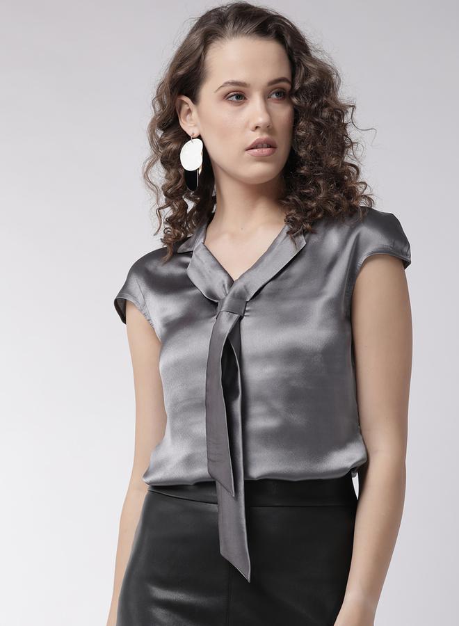 Mish Mish Regular Fit Satin Tie-Up Neck Top  - Image 5