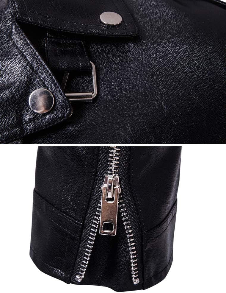PASOK Men's PU Leather Jacket Causal Belted Faux Leather Motorcycle Jacket Zipper Biker Coat - Image 3