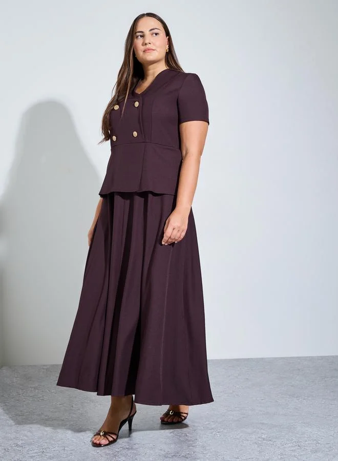 Styli Purple Plus Size Purple Double Breasted Detail A-Line Maxi Dress for Women | Best Price UAE