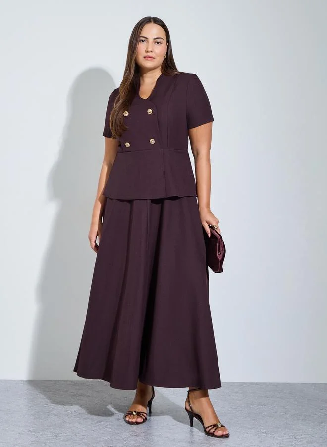 ستايلي Plus Size Purple Double Breasted Detail A-Line Maxi Dress