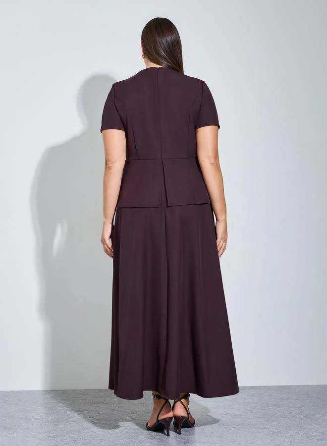 Styli Purple Plus Size Purple Double Breasted Detail A-Line Maxi Dress for Women | Best Price UAE