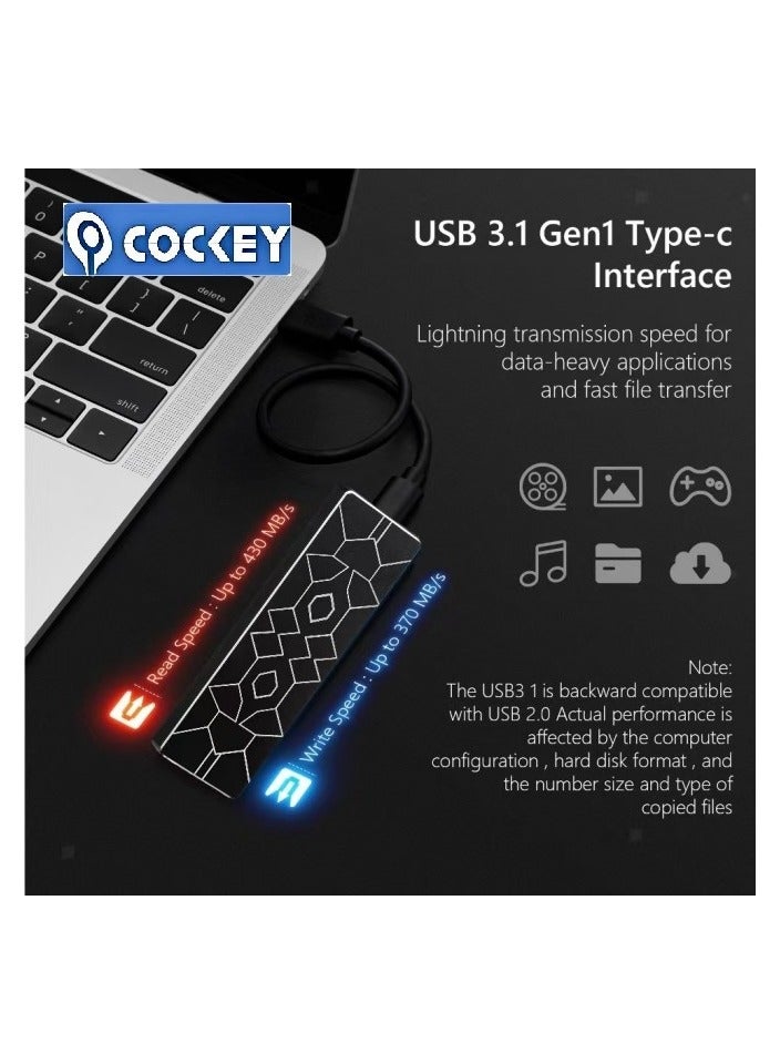 COCKEY Portable SSD 2TB Mobile solid-state Drive PRO Portable external Hard Drive Type-c 2000GB high-speed hard drive, suitable for PC, laptop, Mac data storage and transfer, as well as Android mobile phones, computers and tablets (Black striped PRO model) - Image 2