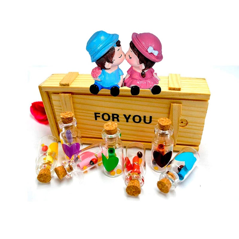 Natali Traders Love Gift for Girlfriend and Boyfriend Couple Showpiece with Wooden Box Message Bottles Set Love Gift for Girls Boys Fiance Husband Wife