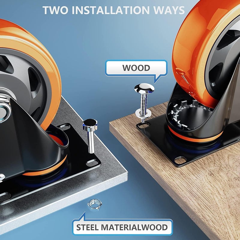 Hepiack HeavyDuty 4 INCH Caster Wheels for Furniture 500kg Capacity PU Swivel Wheels 360 Rotation 2 Break 2 Without wheel 4 Inch 4 PU_Wheels 360 - Image 4