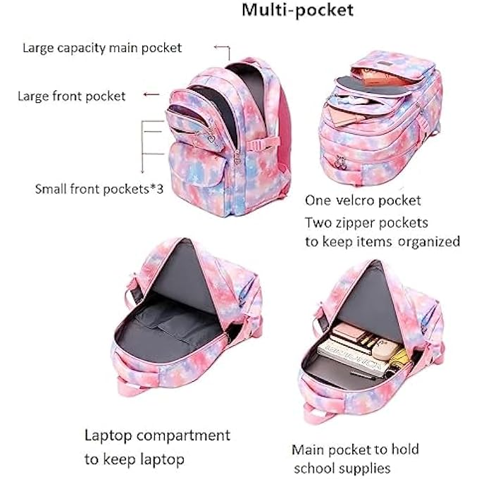 rayihni 3Pcs Colorful Star Prints Backpack Sets Kids Bookbag Primary School Middle School Daypack Elementary Students Knapsack for Girls Pink - Image 5