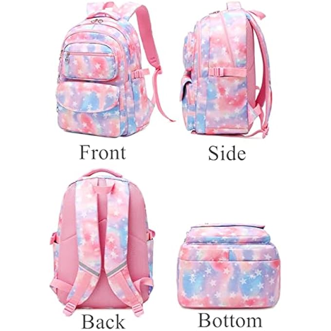 rayihni 3Pcs Colorful Star Prints Backpack Sets Kids Bookbag Primary School Middle School Daypack Elementary Students Knapsack for Girls Pink - Image 4