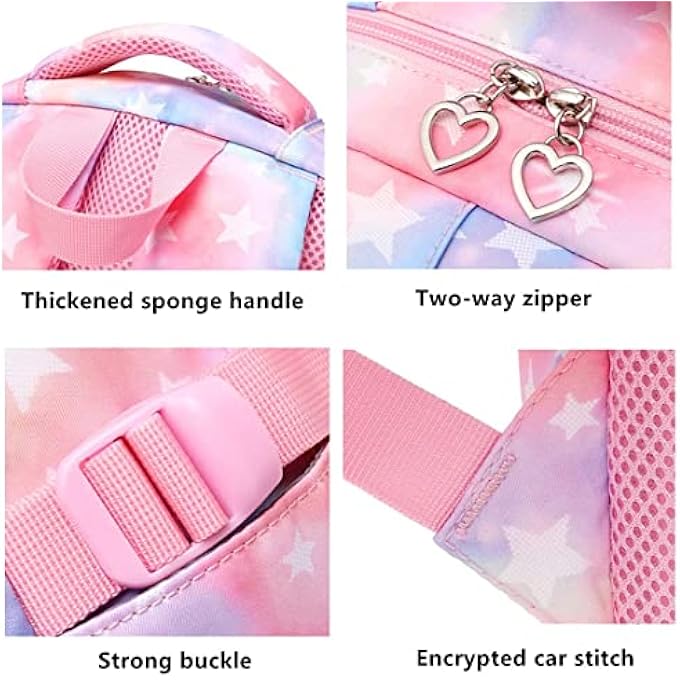 rayihni 3Pcs Colorful Star Prints Backpack Sets Kids Bookbag Primary School Middle School Daypack Elementary Students Knapsack for Girls Pink - Image 3