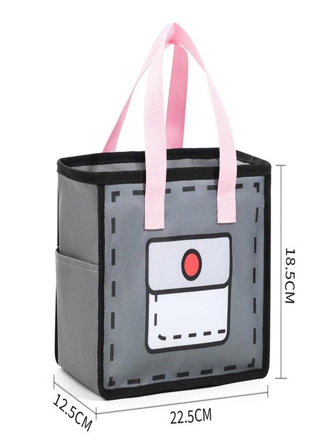 KEETLY Insulated Lunch Box Bag Cartoon Bento Bag Lunch Bag for Office Workers Portable. (Grey) - Image 2