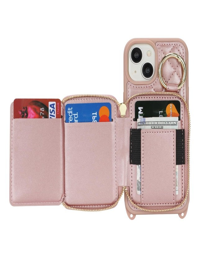Hamany for iPhone 14 Case Wallet with Card Holder for Women,for iPhone 14 Phone case Wallet with Strap Credit Card Slots Crossbody with Kickstand Zipper Case-Rose Gold - Image 5