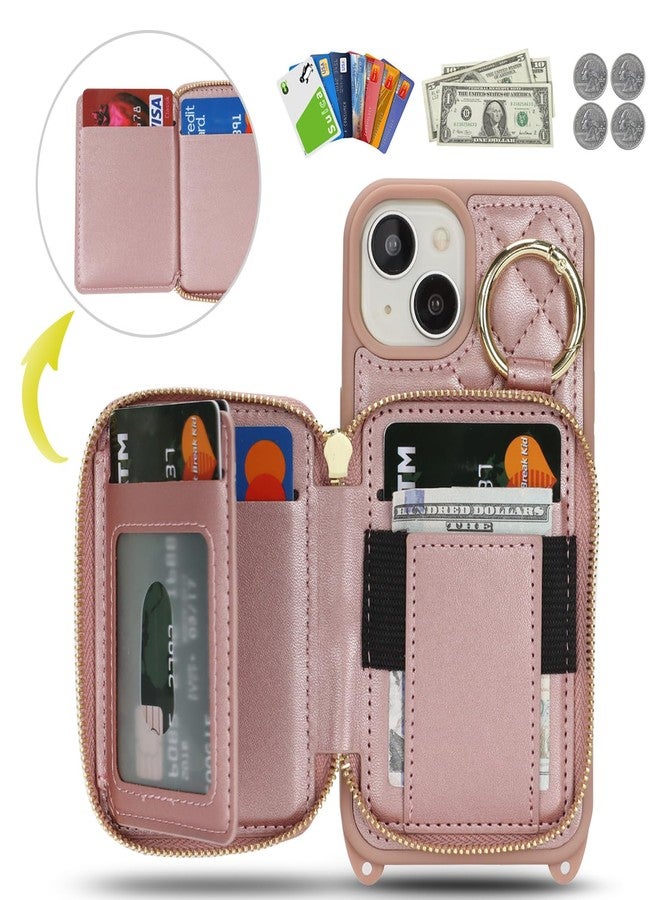 Hamany for iPhone 14 Case Wallet with Card Holder for Women,for iPhone 14 Phone case Wallet with Strap Credit Card Slots Crossbody with Kickstand Zipper Case-Rose Gold - Image 2