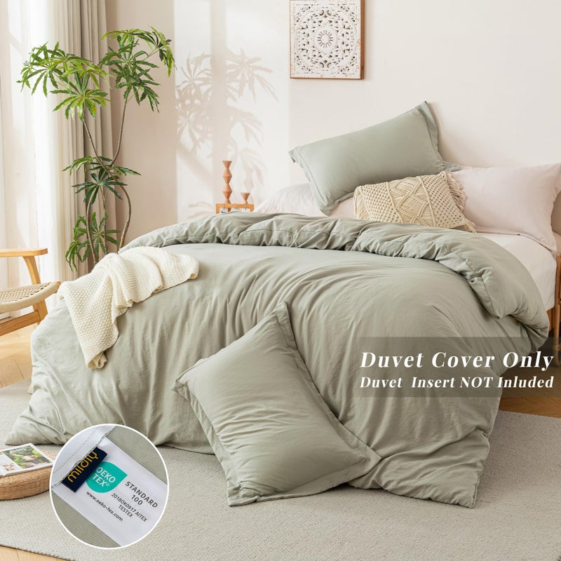 MILDLY Super Soft Duvet Cover 2pcs - 100% Washed Microfiber October Mist Sage Comforter Cover Set with Zipper Closure & Corner Ties (No Comforter) - Image 3