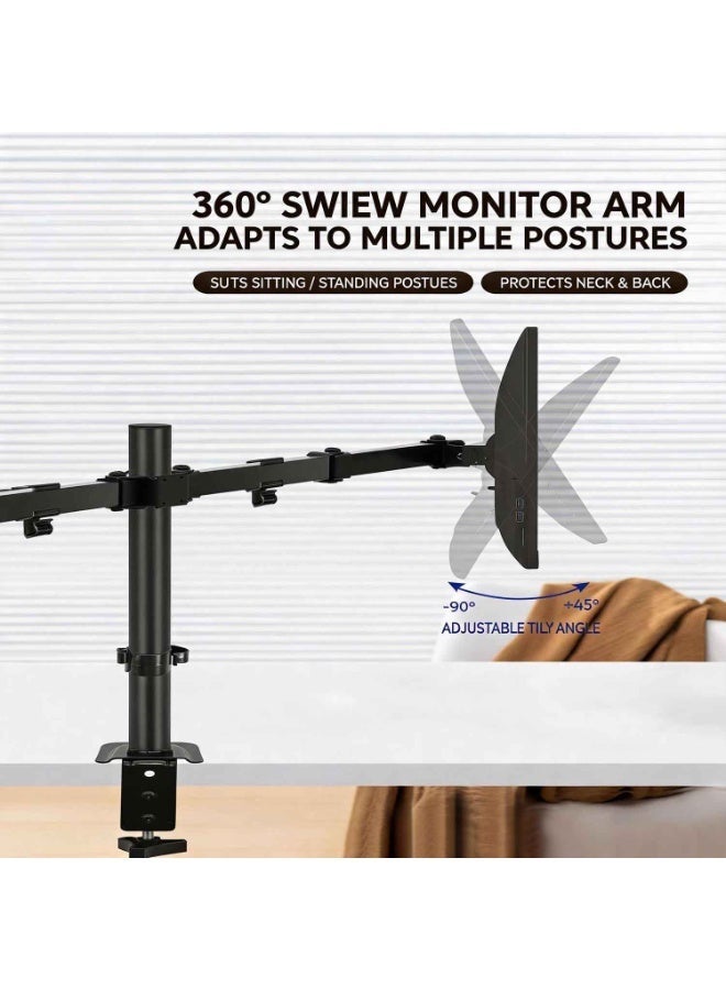 Dual Monitor Arm Stand, Heavy Duty Adjustable Computer Monitor Mount for 2 Monitors up to 32 Inch, Ergonomic Desk Mount with C-Clamp & Grommet Base, Height Adjustable, Tilt & Swivel, Gaming & Home Office, VESA 75x75/100x100 - Image 5