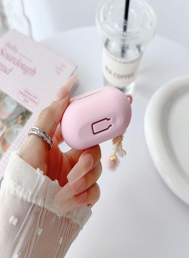 OTOPO Cute Pink Case for Samsung Galaxy Buds 3/3 Pro/3 FE Cover for Girl Women with Pom pom Flower Keychain & Cleaner Pen, Soft Silicone Galaxy Bud Pro 3/Buds3/Bud 3 FE Protective Cover Skin - Image 4