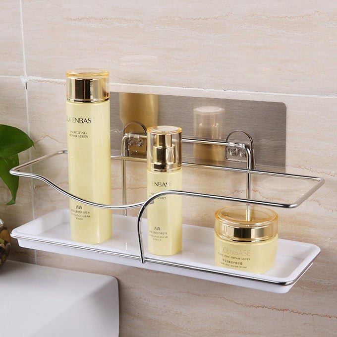 STAINLESS STEEL MAGIC STICKER SERIES SELF ADHESIVE WALL MOUNTED BATHROOM SHELF WHITE