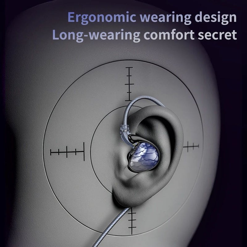 TRN Mermaid Hybrid Driver Earphones 1BA+1DD+2Planar, Hi-Fi In-Ear Monitor, Purple 3.5mm - Image 4