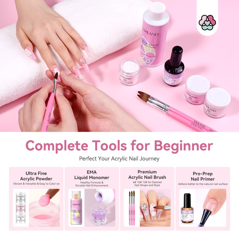 Saviland Acrylic Nail Kit for Beginners: Keratin Acrylic Powder Castor Oil Vitamin E Gel Nail Polish Primer 180W Nail Lamp Nail Drill Full Tools Everything Home Starters - Image 4
