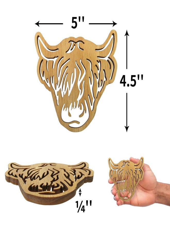 Laisgee Highland Cow Coasters Wooden Scottish Cattle Drink Holders Farmhouse Animal Fuzzy Cow Coasters Bull Lover Gifts Farmyard Set of 4 - Image 2