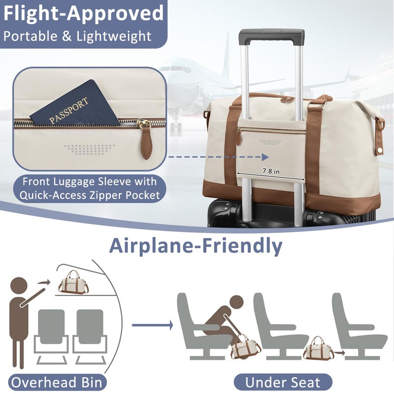 ELONGRIVER Travel Duffle Bag for Women, Weekender Bags, Hospital Bag for Labor Delivery, Lightweight Tote Duffel Overnight Bag with Luggage Sleeve, Airplane Travel Bags with Toiletry Bag,X-Large,Beige - Image 3