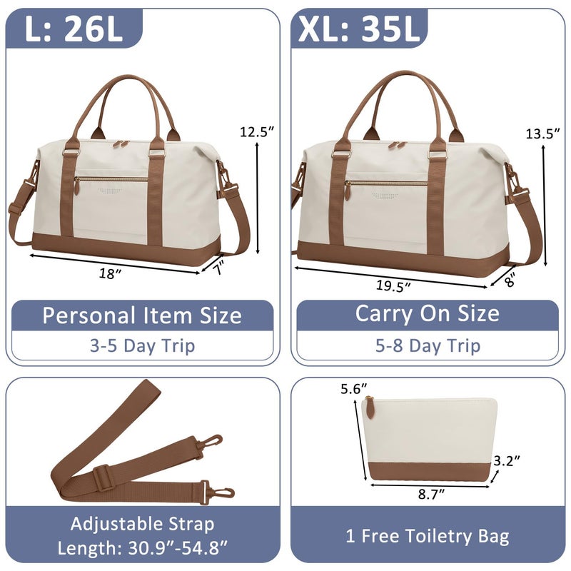 ELONGRIVER Travel Duffle Bag for Women, Weekender Bags, Hospital Bag for Labor Delivery, Lightweight Tote Duffel Overnight Bag with Luggage Sleeve, Airplane Travel Bags with Toiletry Bag,X-Large,Beige - Image 2