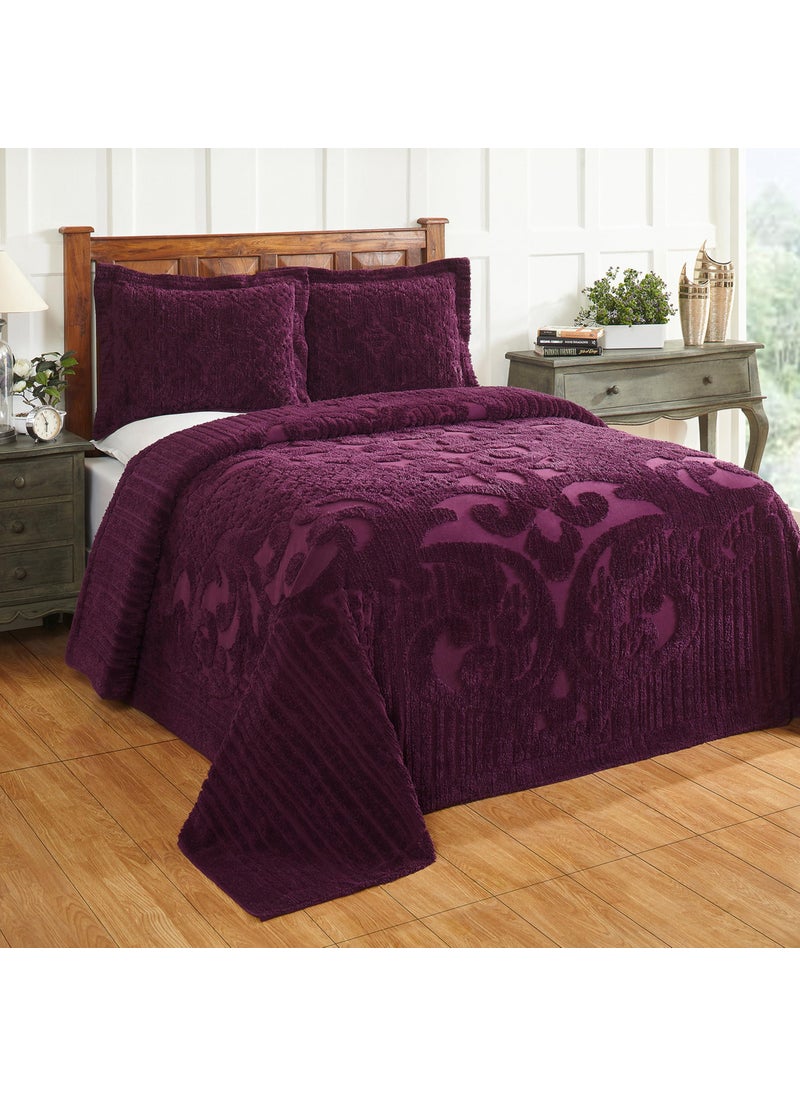 Better Trends Better Trends Chenille Bedspread  Mothers Day 100 Cotton 1 Piece King Size 120 X 110 Plum Medallion Pattern Soft Lightweight Tufted All Season Bedroom Decor Ashton Collection 