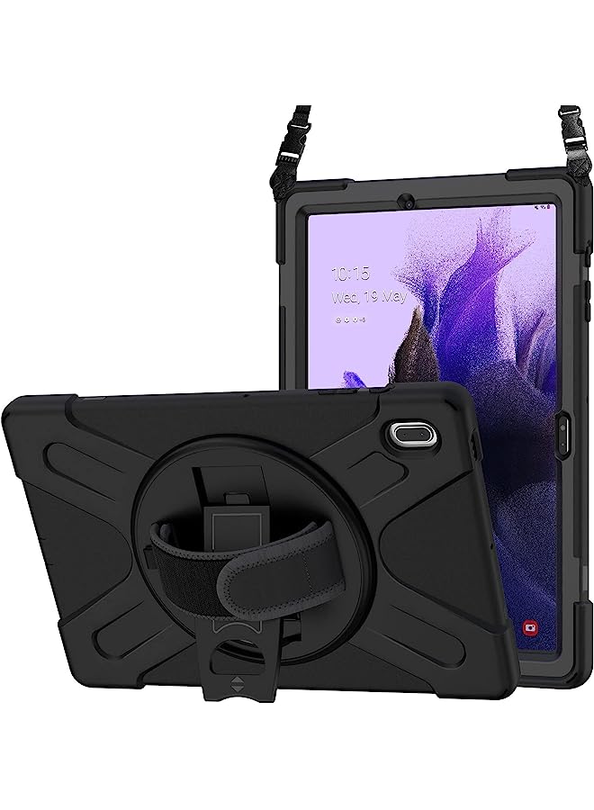 Procases Galaxy Tab S7 Fe / S7 Plus 12.4 Inch Rugged Case 2021/2020 (Sm-T733/T736/T970/T975), Heavy Duty Shockproof Cover With Hand Strap Rotating Kickstand –Black - Image 1