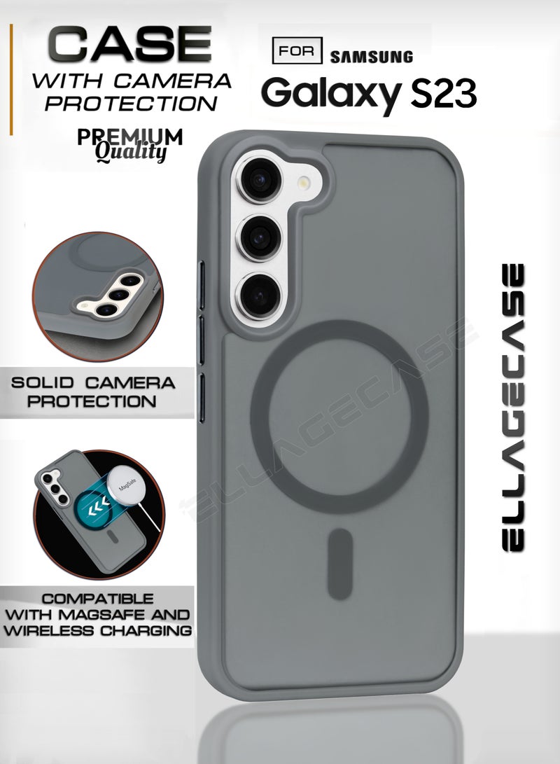 ELLAGECASE حافظة أنيقة باللون الرمادي لهاتف سامسونج جالاكسي S23، حماية كاميرا قوية، مضادة للصدمات، حماية معززة، متوافقة مع شحن MagSafe والشحن اللاسلكي - Image 1