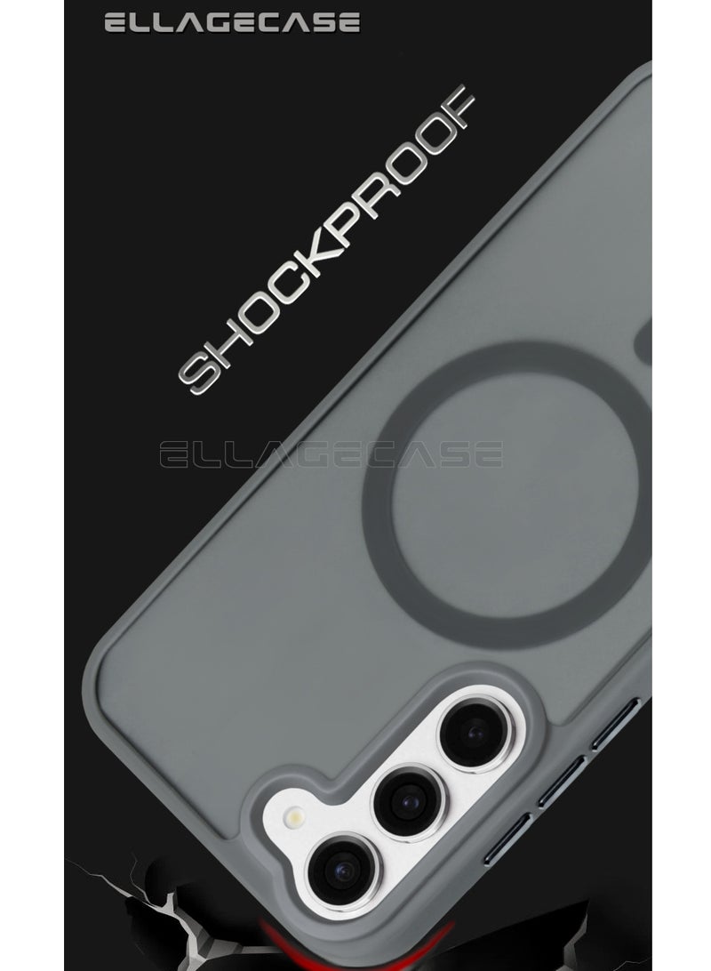 ELLAGECASE حافظة أنيقة باللون الرمادي لهاتف سامسونج جالاكسي S23، حماية كاميرا قوية، مضادة للصدمات، حماية معززة، متوافقة مع شحن MagSafe والشحن اللاسلكي - Image 2