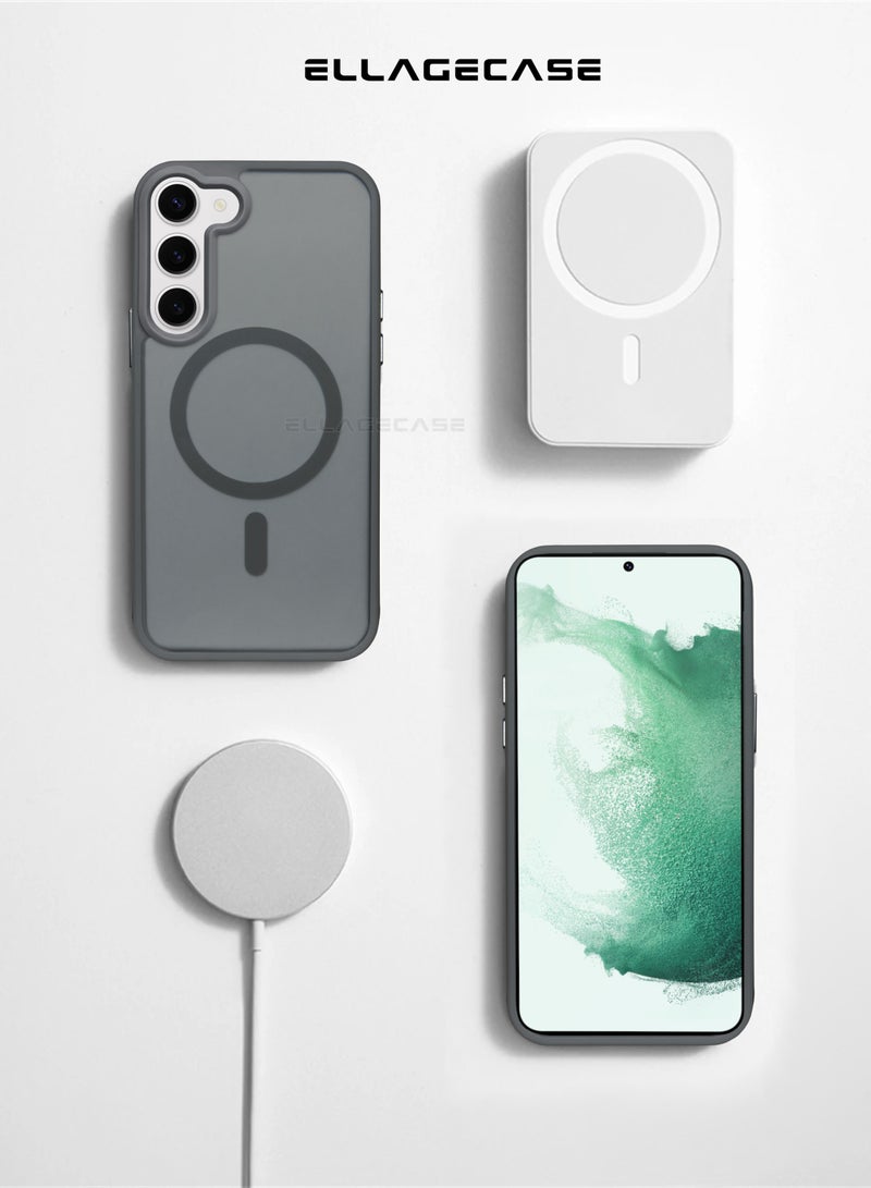 ELLAGECASE حافظة أنيقة باللون الرمادي لهاتف سامسونج جالاكسي S23، حماية كاميرا قوية، مضادة للصدمات، حماية معززة، متوافقة مع شحن MagSafe والشحن اللاسلكي - Image 5