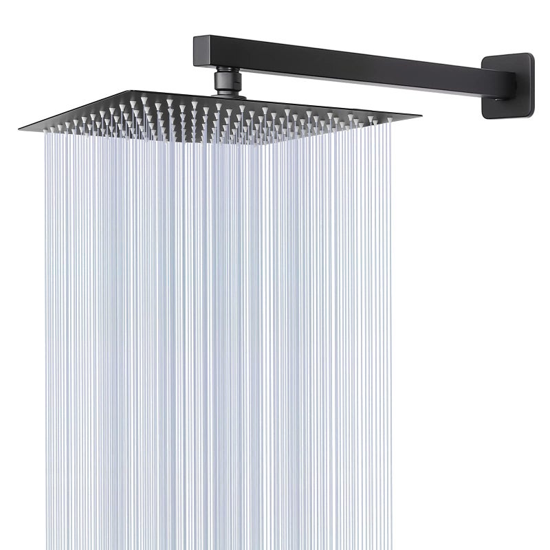 HarJue Shower Head with Extension Arm High Pressure Square with ShowerArm Stainless Steel RainfallWaterfall Full Body Coverage 10 Shower with 16 Arm Matte Black - Image 2