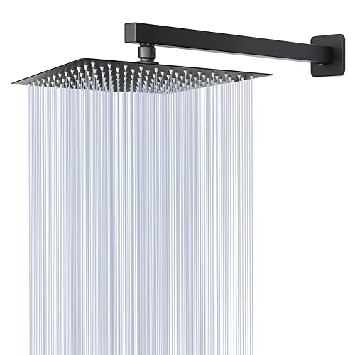 HarJue Shower Head with Extension Arm High Pressure Square with ShowerArm Stainless Steel RainfallWaterfall Full Body Coverage 10 Shower with 16 Arm Matte Black - Image 1