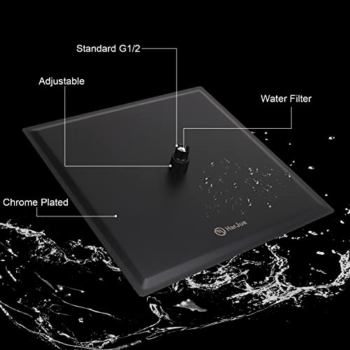 HarJue Shower Head with Extension Arm High Pressure Square with ShowerArm Stainless Steel RainfallWaterfall Full Body Coverage 10 Shower with 16 Arm Matte Black - Image 3