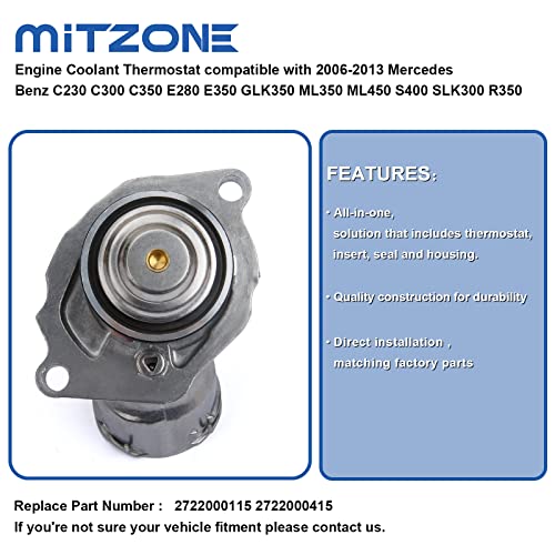 MITZONE Engine Coolant Thermostat compatible with 2006-2013 Mercedes Benz C230 C300 C350 E280 E350 GLK350 ML350 ML450 S400 SLK300 R350 Replace 2722000115 2722000415 - Image 3