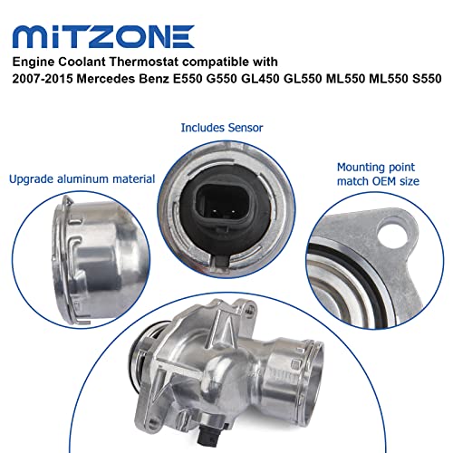 MITZONE Engine Coolant Thermostat compatible with 2006-2013 Mercedes Benz C230 C300 C350 E280 E350 GLK350 ML350 ML450 S400 SLK300 R350 Replace 2722000115 2722000415 - Image 5
