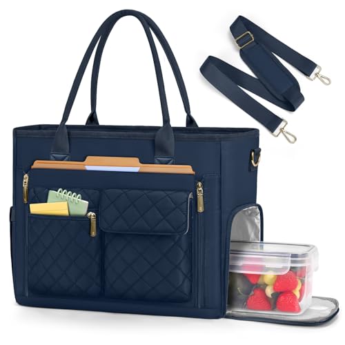 RAINSMORE Teacher Tote Bag with Insulated Lunch Compartment 156 inch Laptop Bag for Women Lightweight Work Bags Nurse Bags Professional Briefcase Computer Handbag for Office College Dark Blue - Image 1